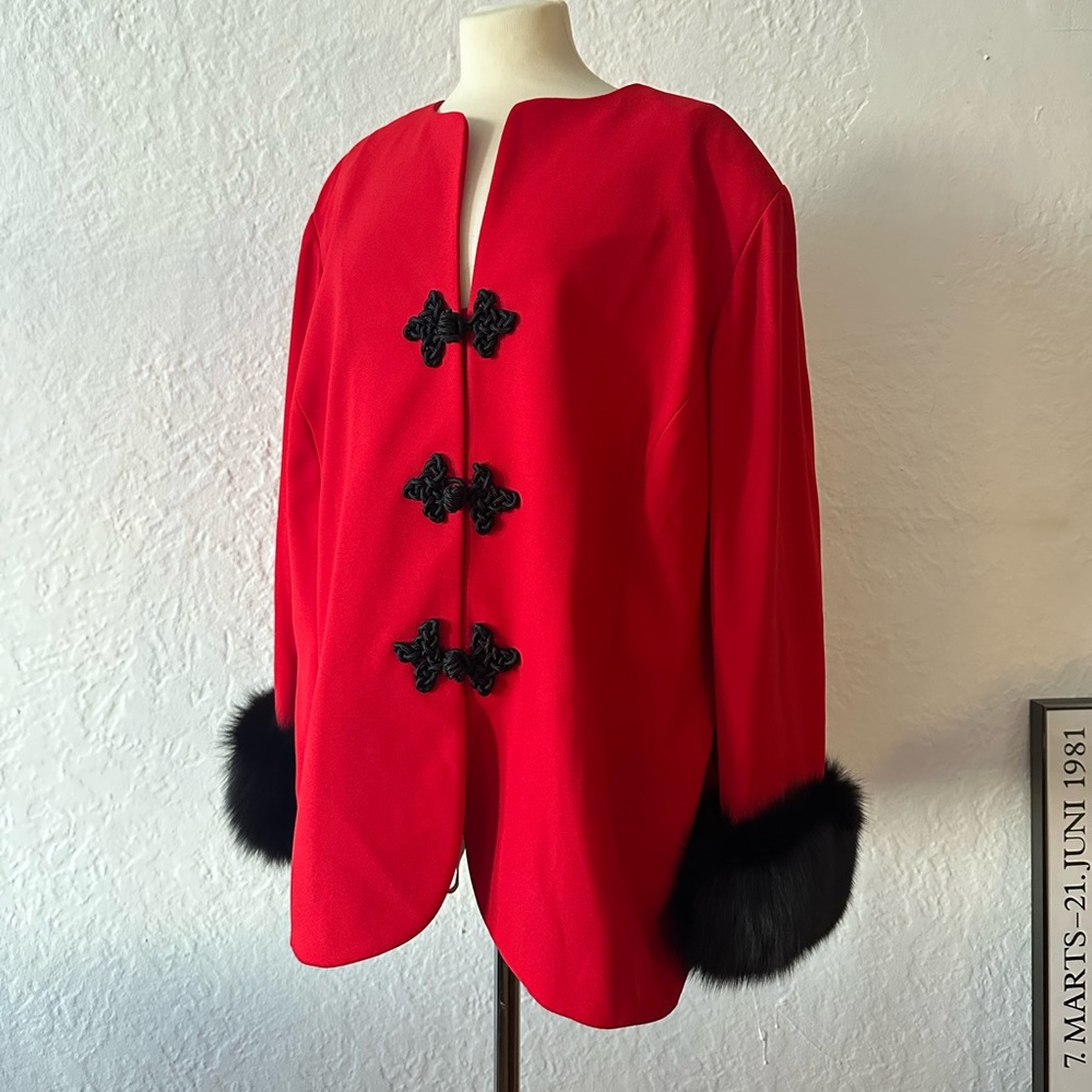 Vintage red coat with fur trim